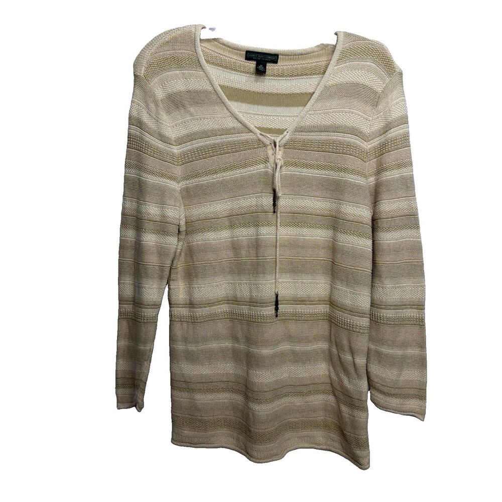 LRL Lauren Jeans Co Light Cotton Casual Sweater V-Neck Corset Drawstring Women M